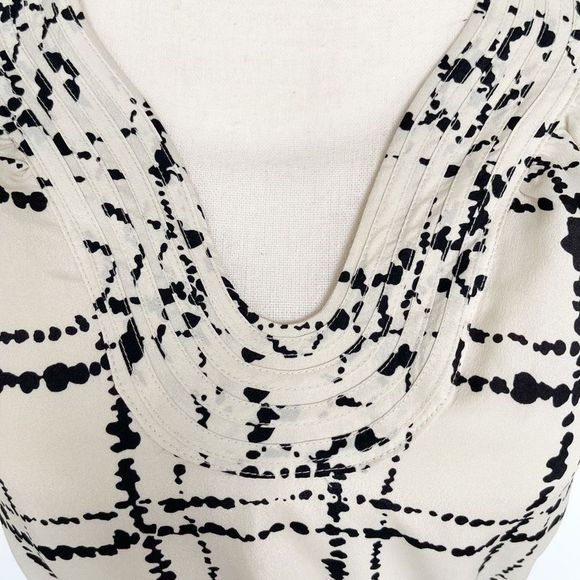 Ann Taylor LOFT 0P Petite Unique Neckline Dalmatian Plaid Black Crème Contrast B - Picture 5 of 14